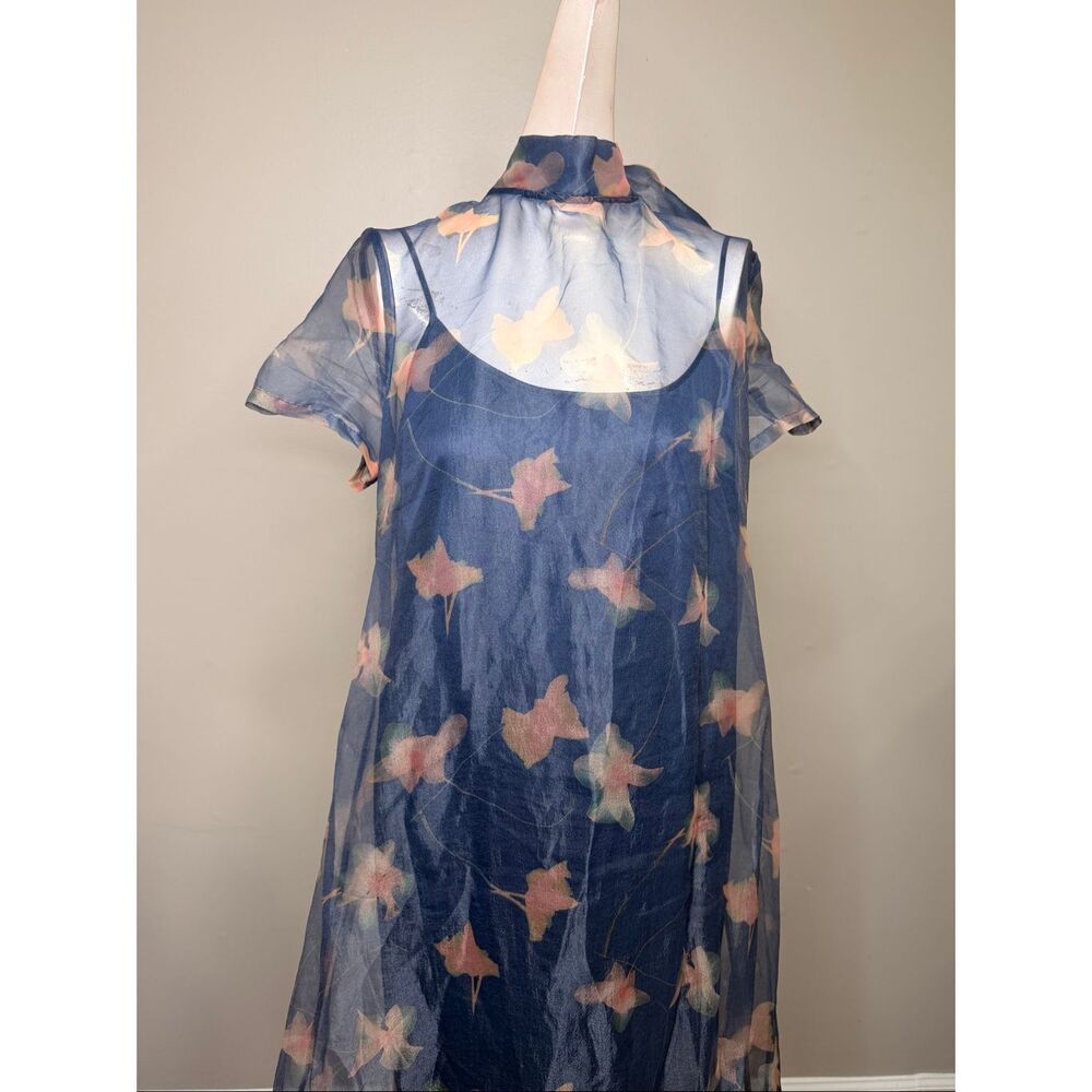 STAUD Calluna Ruffled Sheer Floral Organza Gown IN Lapis Floral Size Large $495 - Picture 4 of 9